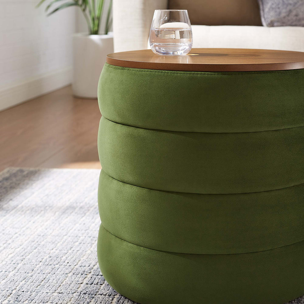 Mezzo Round Performance Velvet Storage Ottoman - Moss Green