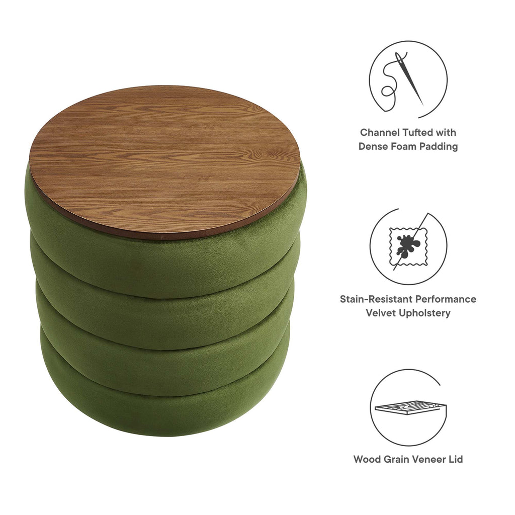 Mezzo Round Performance Velvet Storage Ottoman - Moss Green