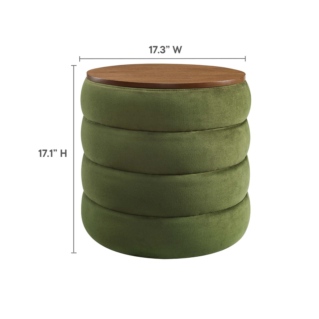 Mezzo Round Performance Velvet Storage Ottoman - Moss Green