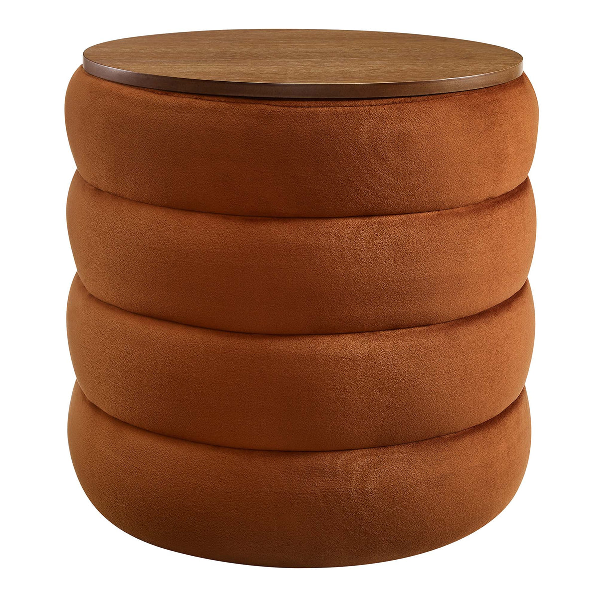 Mezzo Round Performance Velvet Storage Ottoman - Rust
