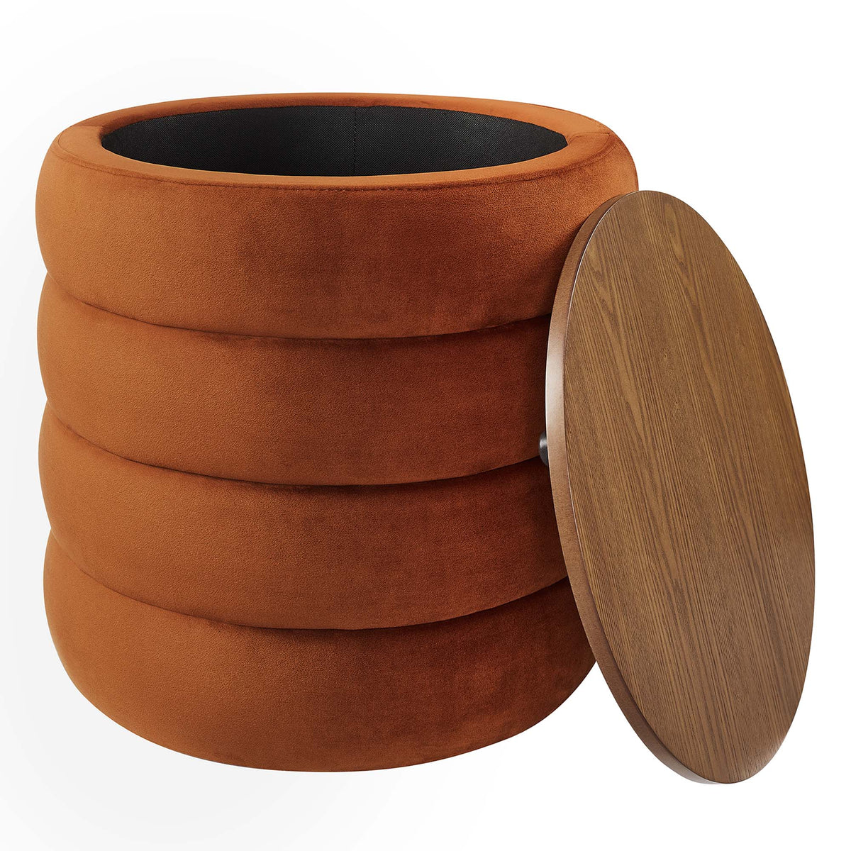 Mezzo Round Performance Velvet Storage Ottoman - Rust
