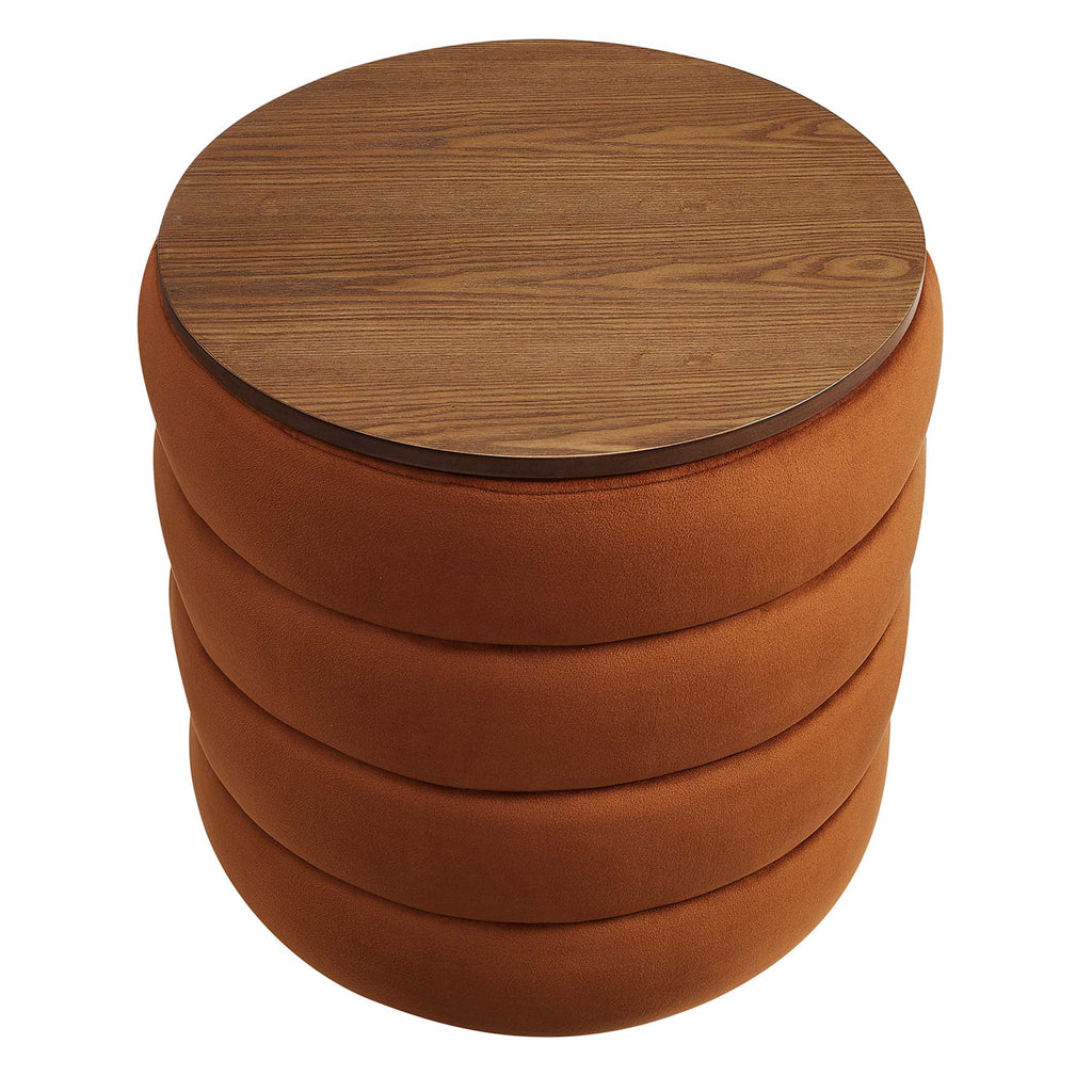 Mezzo Round Performance Velvet Storage Ottoman - Rust