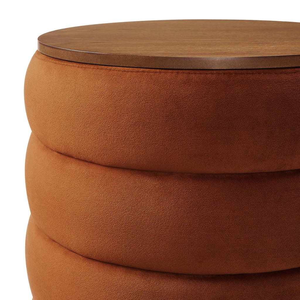 Mezzo Round Performance Velvet Storage Ottoman - Rust