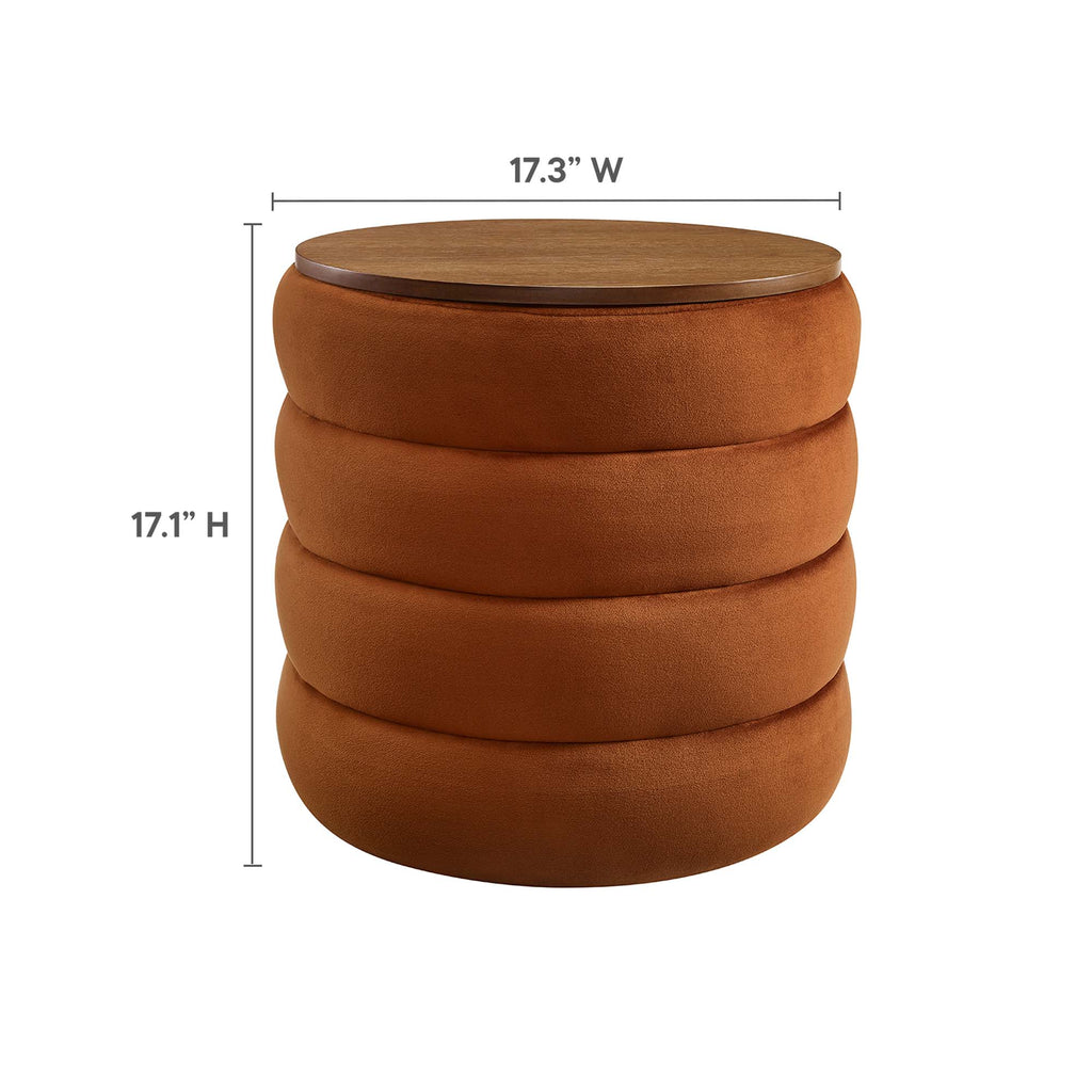 Mezzo Round Performance Velvet Storage Ottoman - Rust