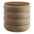 Mezzo Round Performance Velvet Storage Ottoman - Taupe