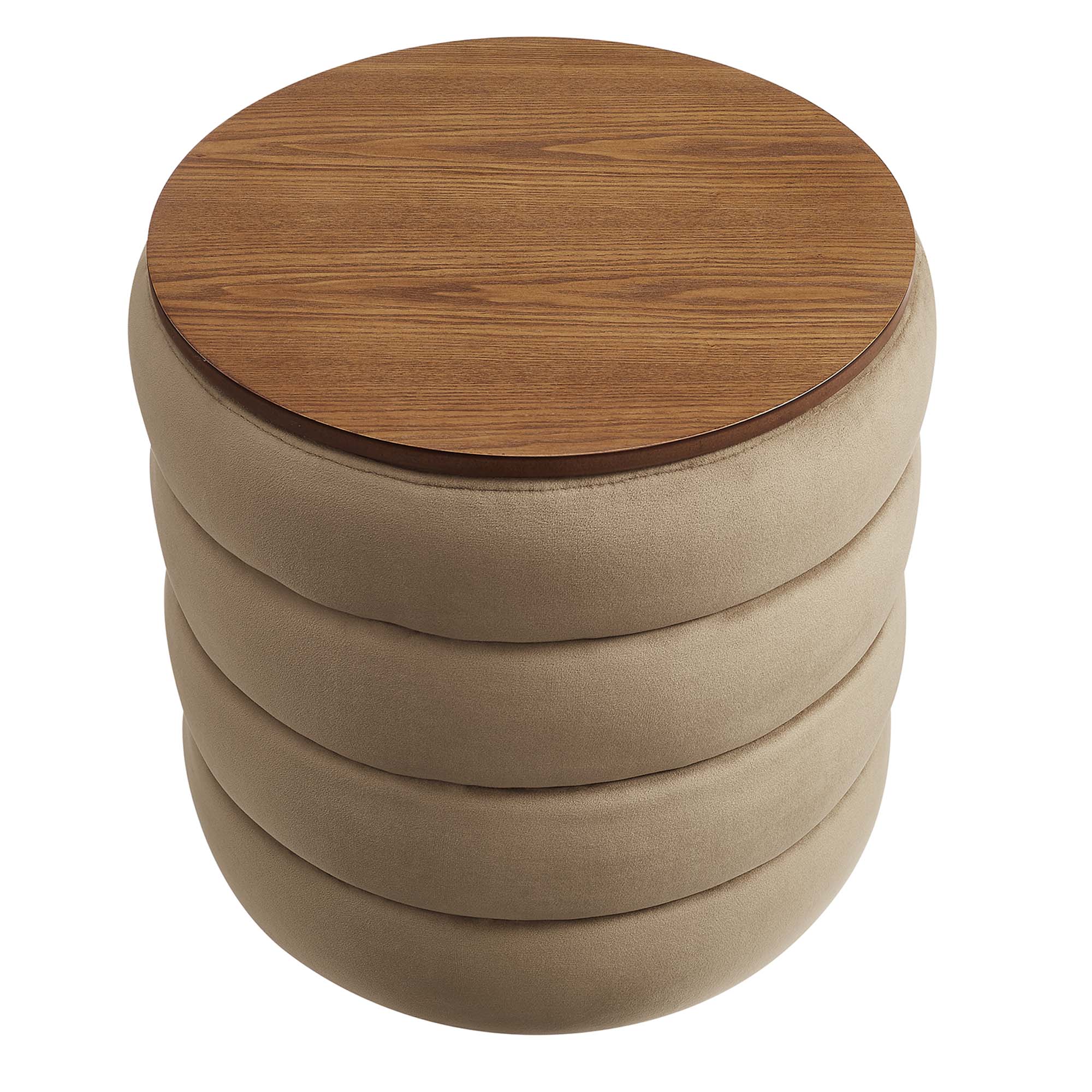 Mezzo Round Performance Velvet Storage Ottoman - Taupe