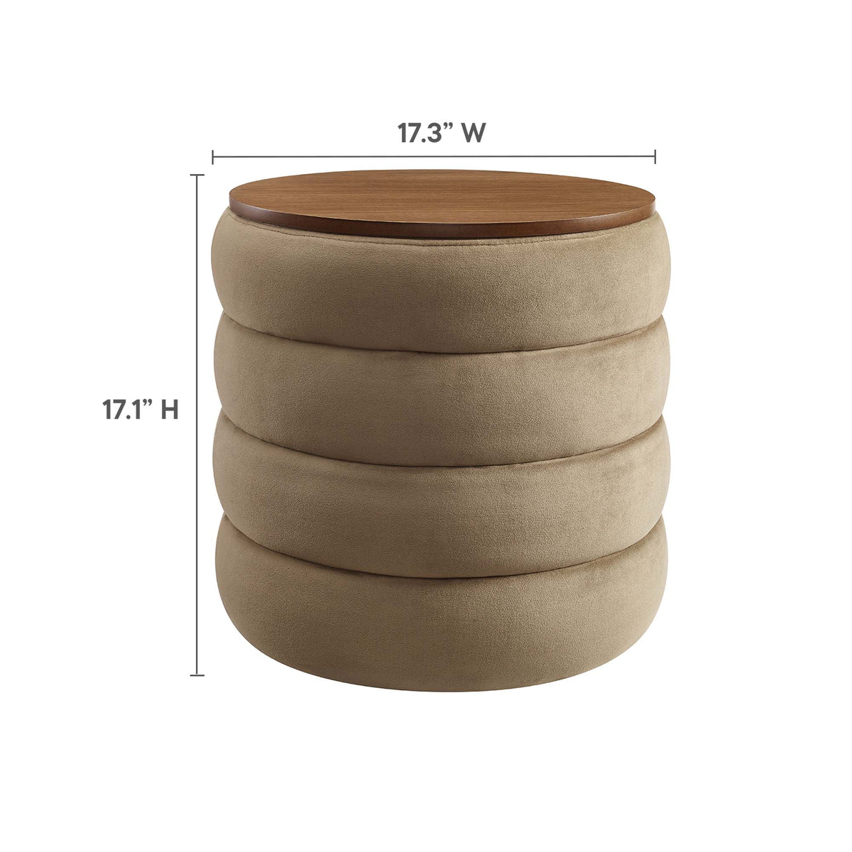 Mezzo Round Performance Velvet Storage Ottoman - Taupe