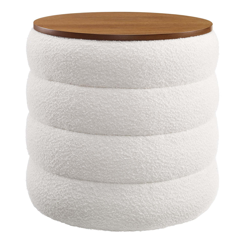 Mezzo Round Boucle Fabric Storage Ottoman - Cloud