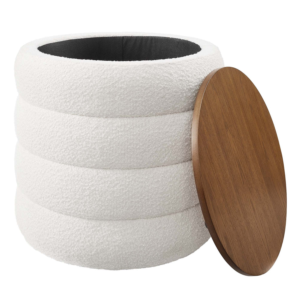Mezzo Round Boucle Fabric Storage Ottoman - Cloud