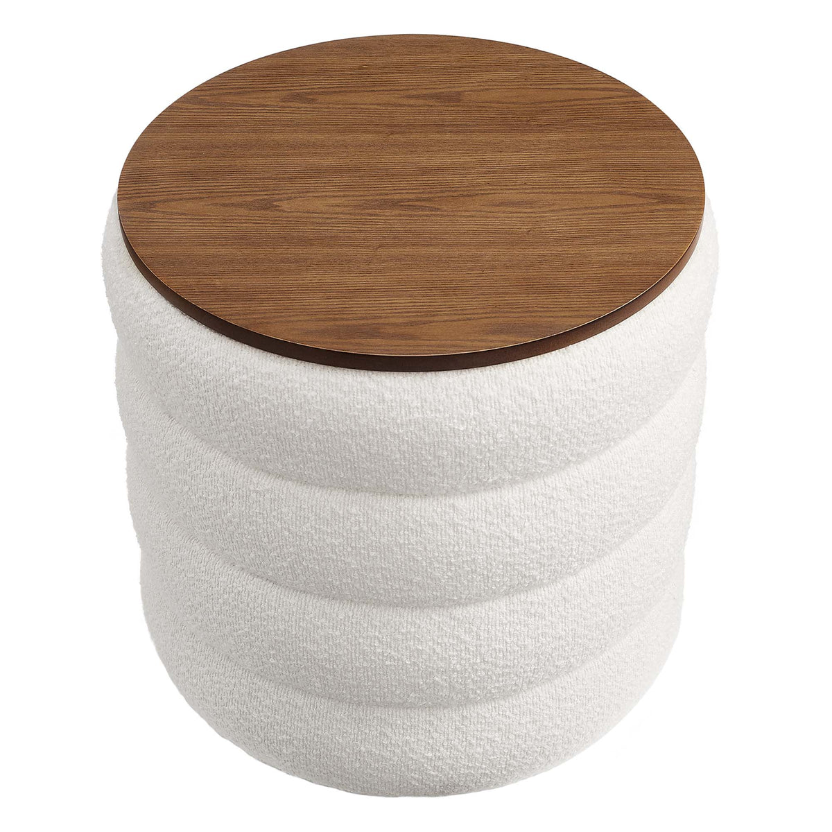 Mezzo Round Boucle Fabric Storage Ottoman - Cloud