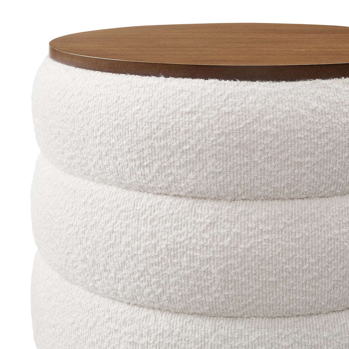Mezzo Round Boucle Fabric Storage Ottoman - Cloud