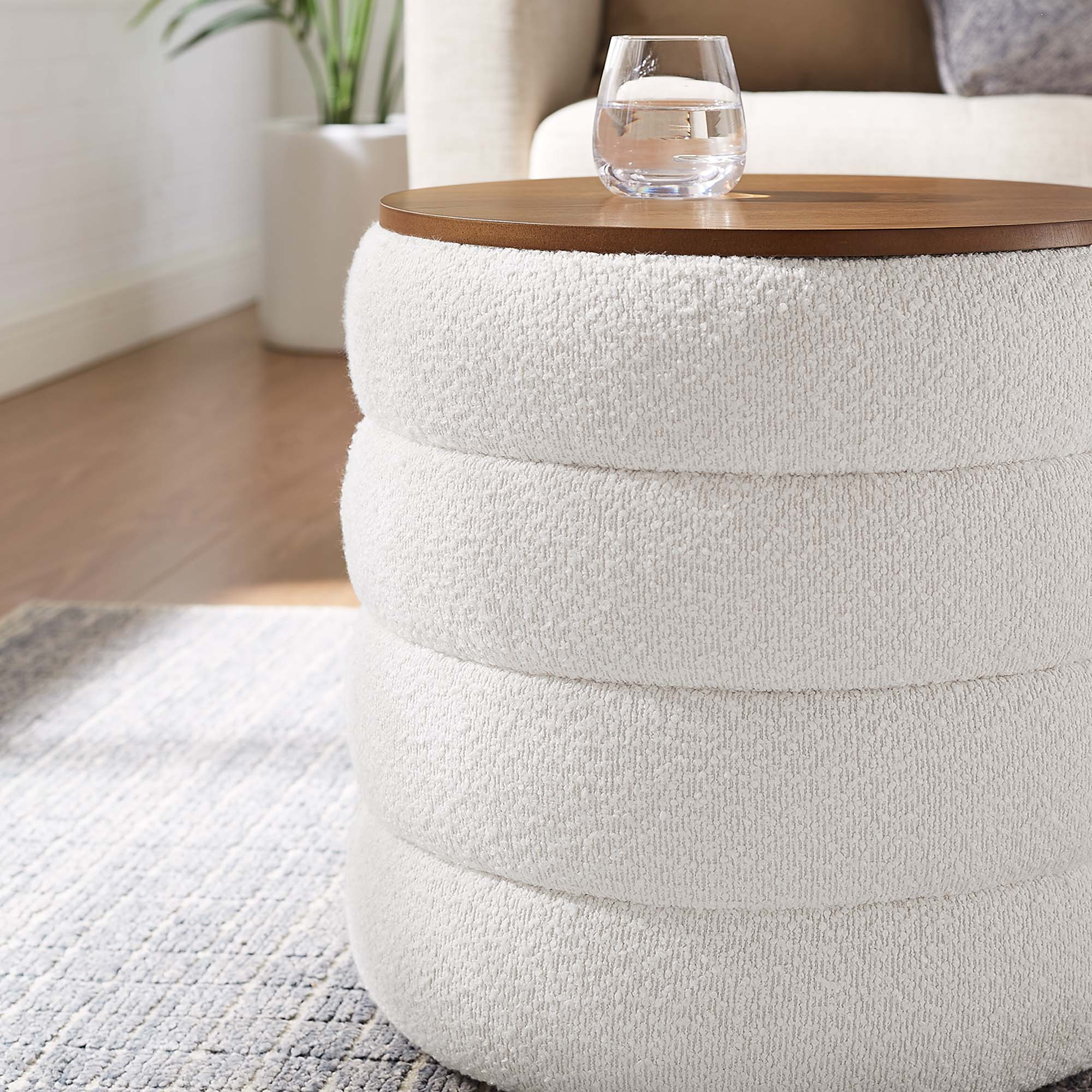 Mezzo Round Boucle Fabric Storage Ottoman - Cloud
