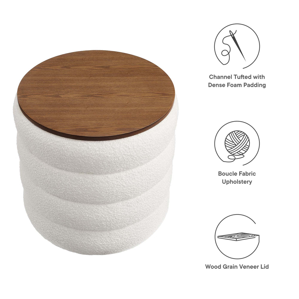 Mezzo Round Boucle Fabric Storage Ottoman - Cloud