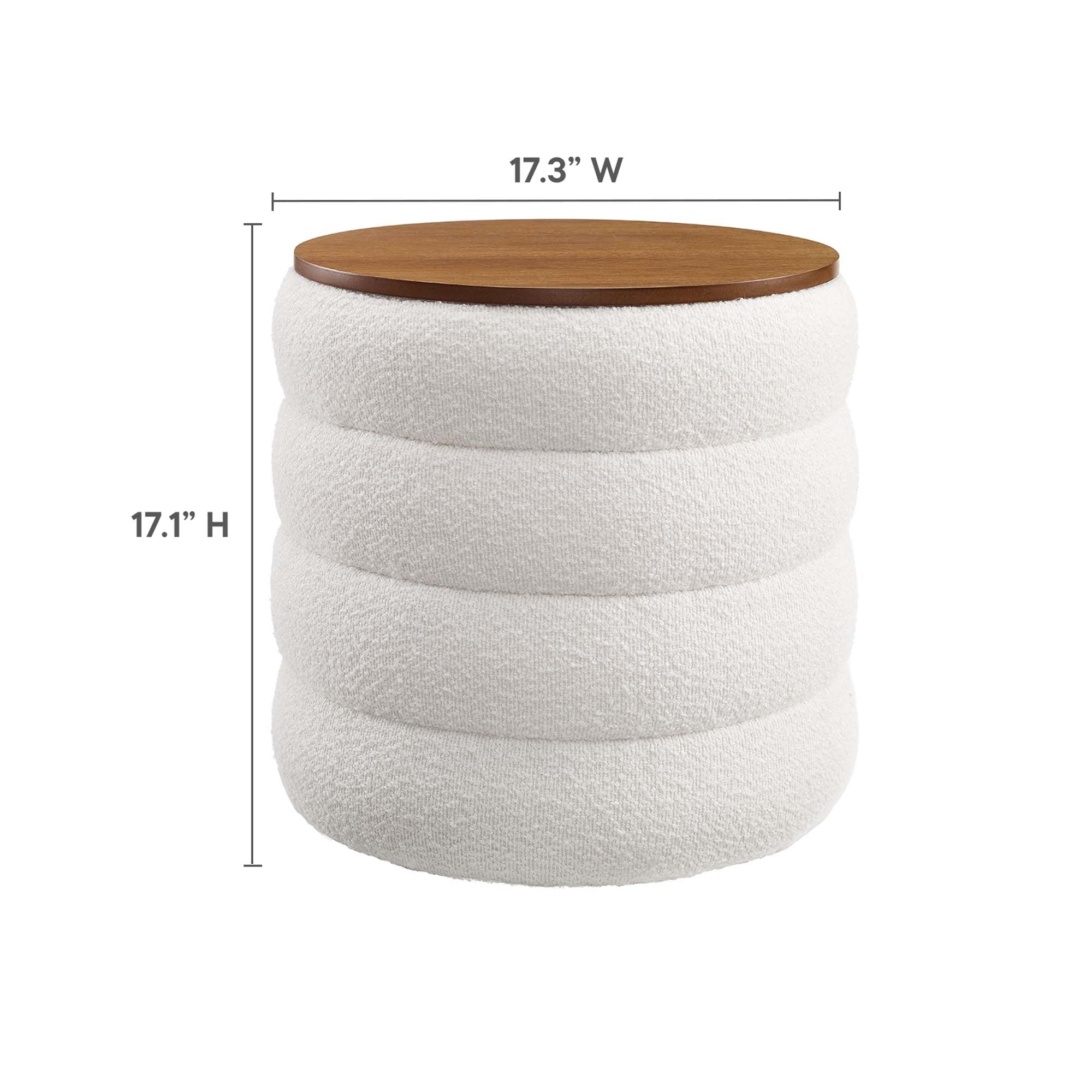 Mezzo Round Boucle Fabric Storage Ottoman - Cloud