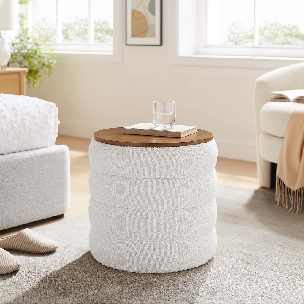 Mezzo Round Boucle Fabric Storage Ottoman - Cloud