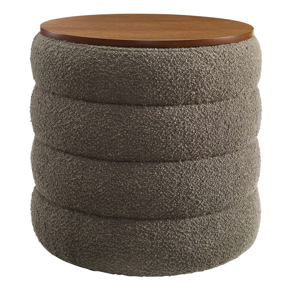 Mezzo Round Boucle Fabric Storage Ottoman - Pebble