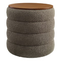 Mezzo Round Boucle Fabric Storage Ottoman - Pebble