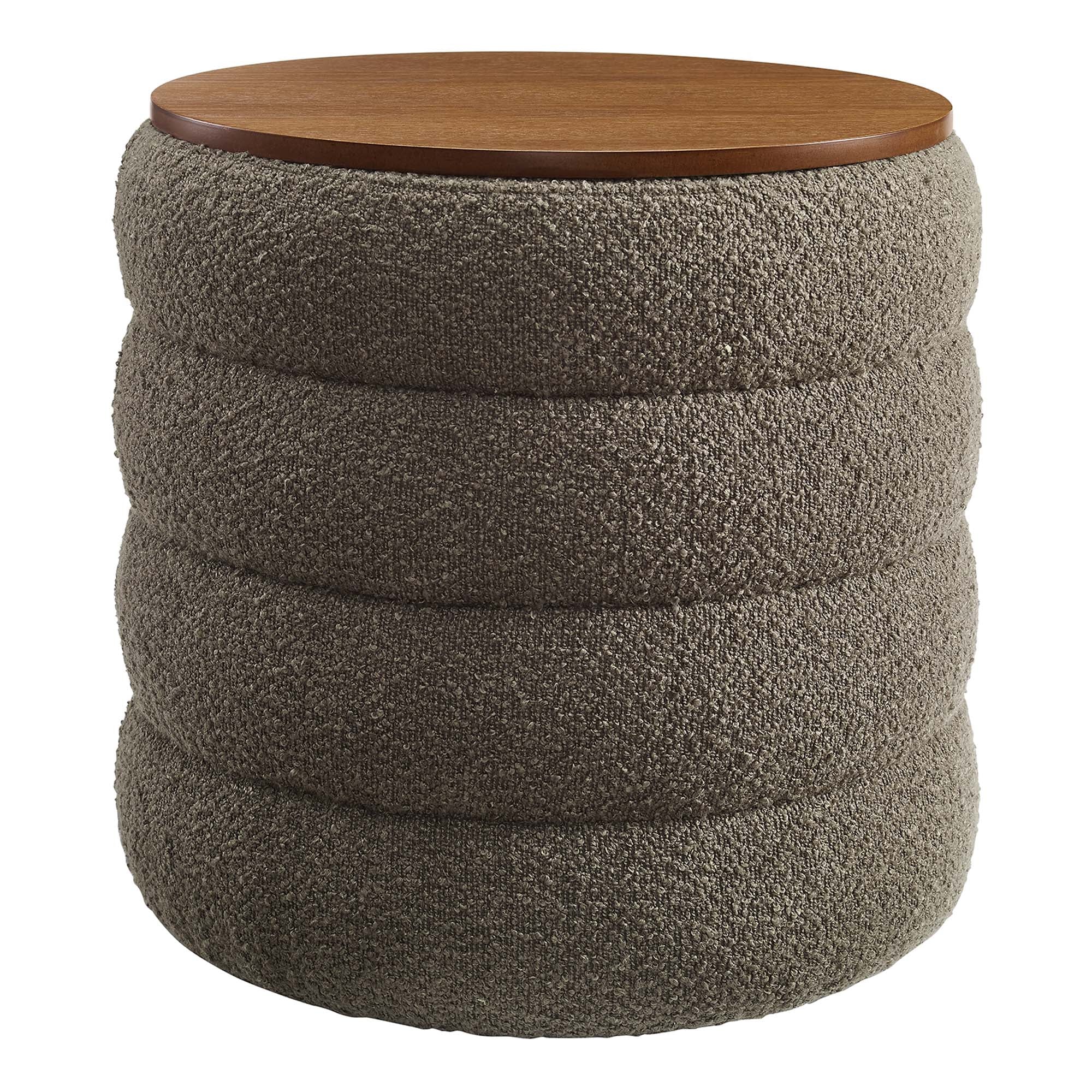 Mezzo Round Boucle Fabric Storage Ottoman - Pebble