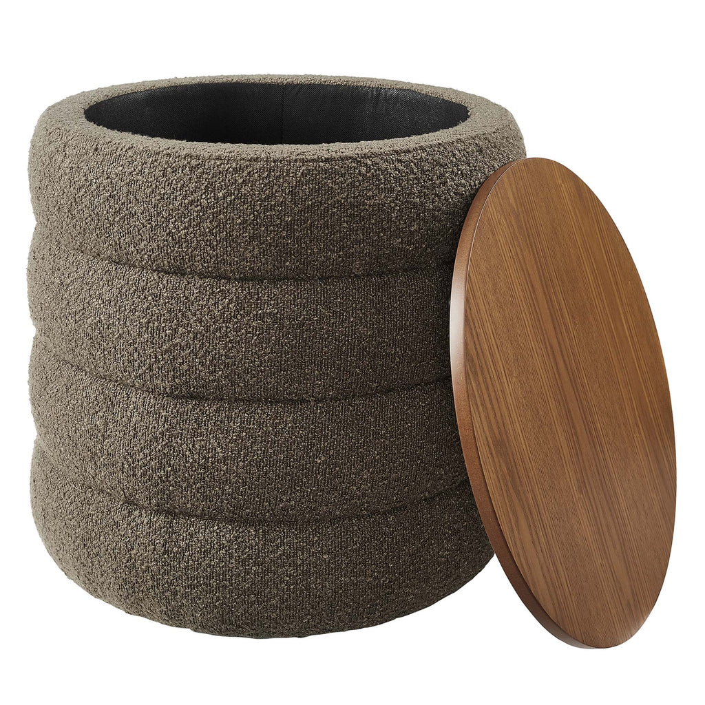Mezzo Round Boucle Fabric Storage Ottoman - Pebble