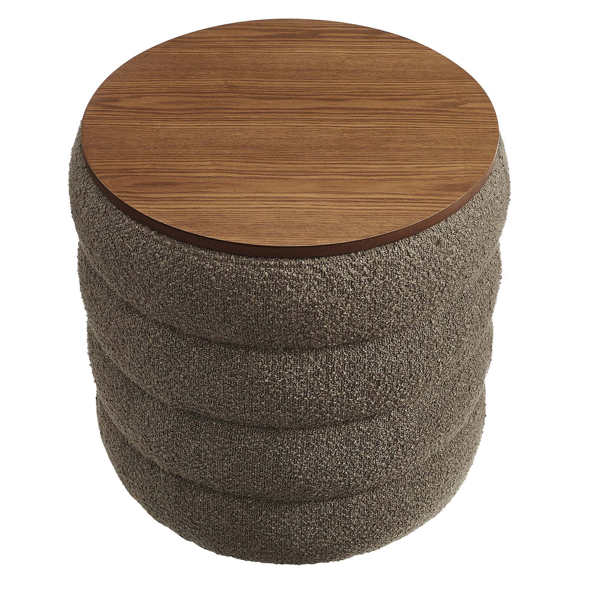 Mezzo Round Boucle Fabric Storage Ottoman - Pebble
