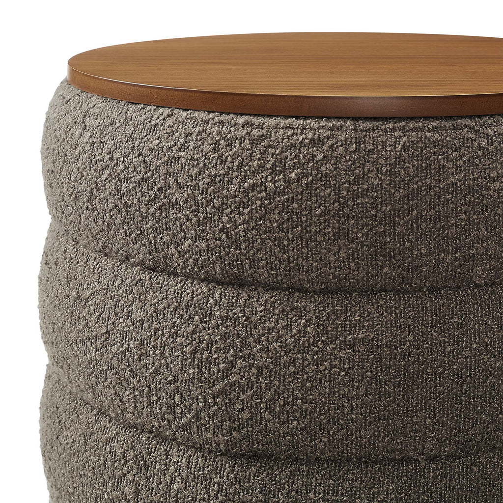 Mezzo Round Boucle Fabric Storage Ottoman - Pebble