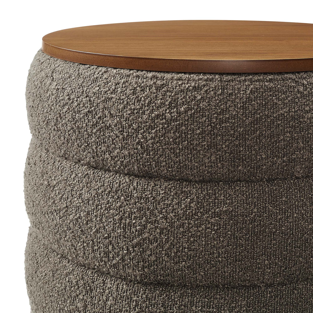 Mezzo Round Boucle Fabric Storage Ottoman - Pebble