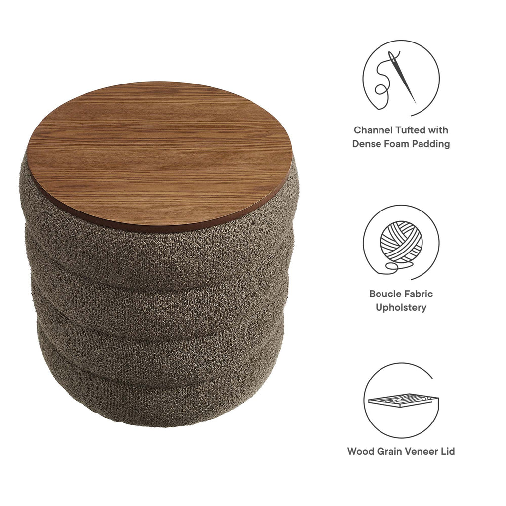 Mezzo Round Boucle Fabric Storage Ottoman - Pebble