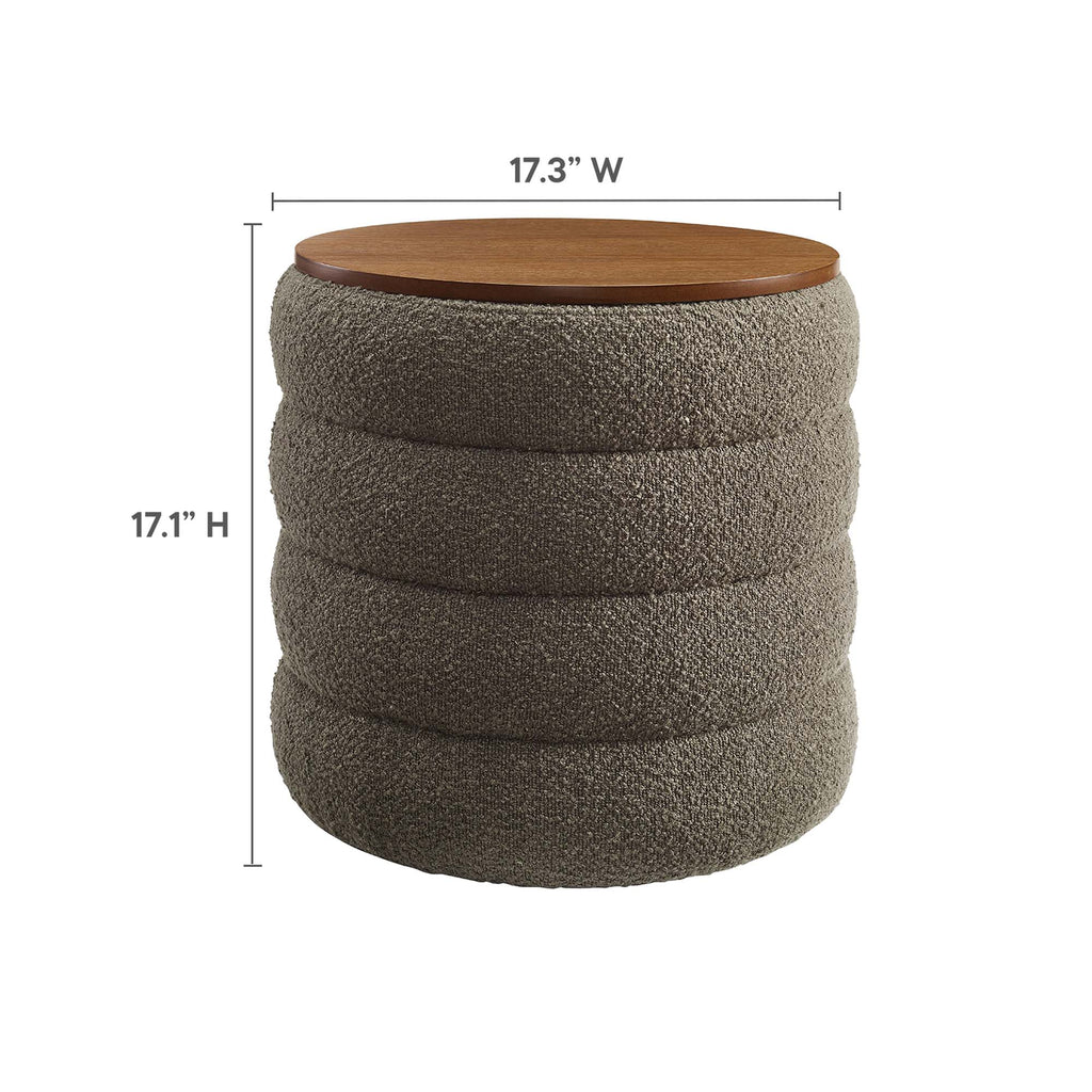 Mezzo Round Boucle Fabric Storage Ottoman - Pebble