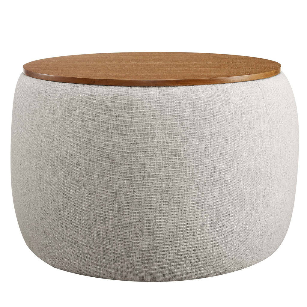 Perla Woven Heathered Fabric Upholstered Storage Ottoman - Heathered Weave Ivory