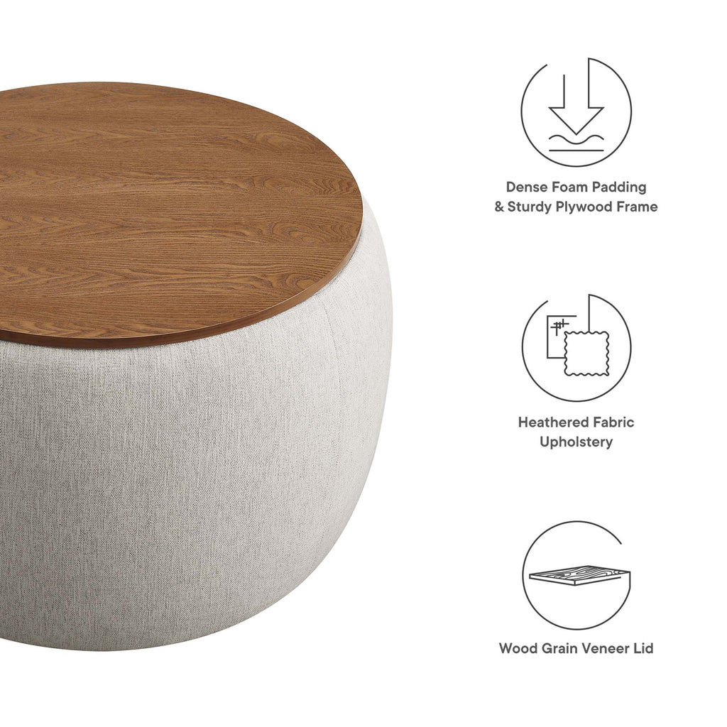 Perla Woven Heathered Fabric Upholstered Storage Ottoman - Heathered Weave Ivory