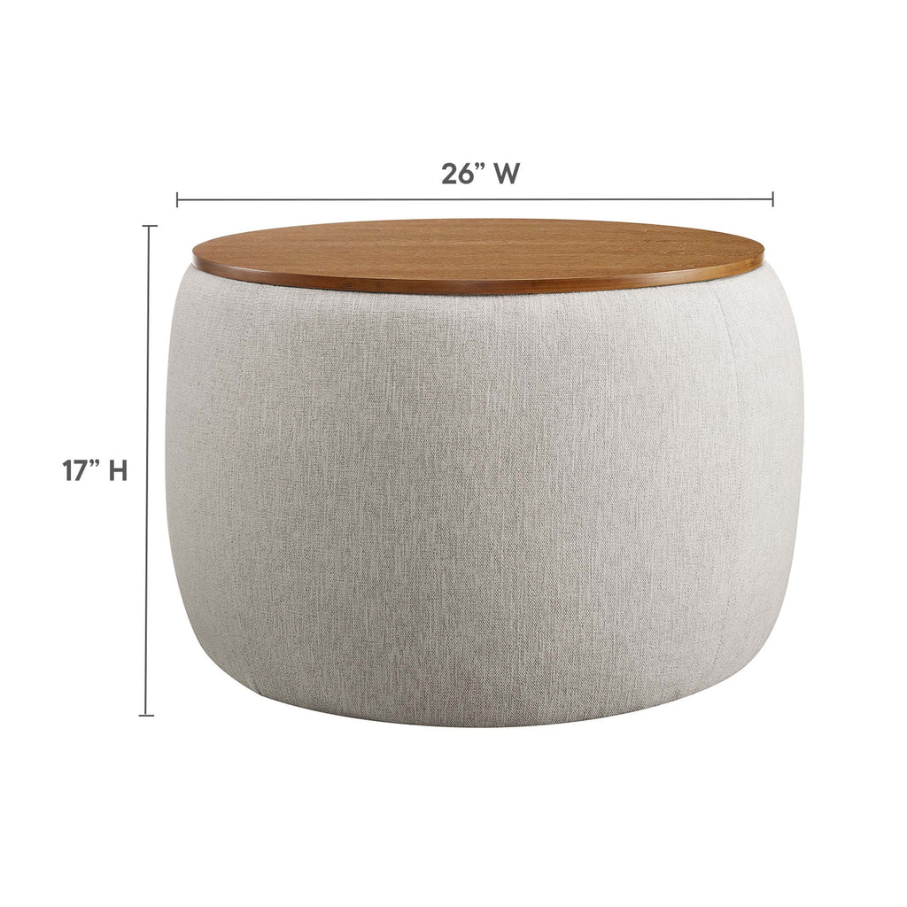 Perla Woven Heathered Fabric Upholstered Storage Ottoman - Heathered Weave Ivory