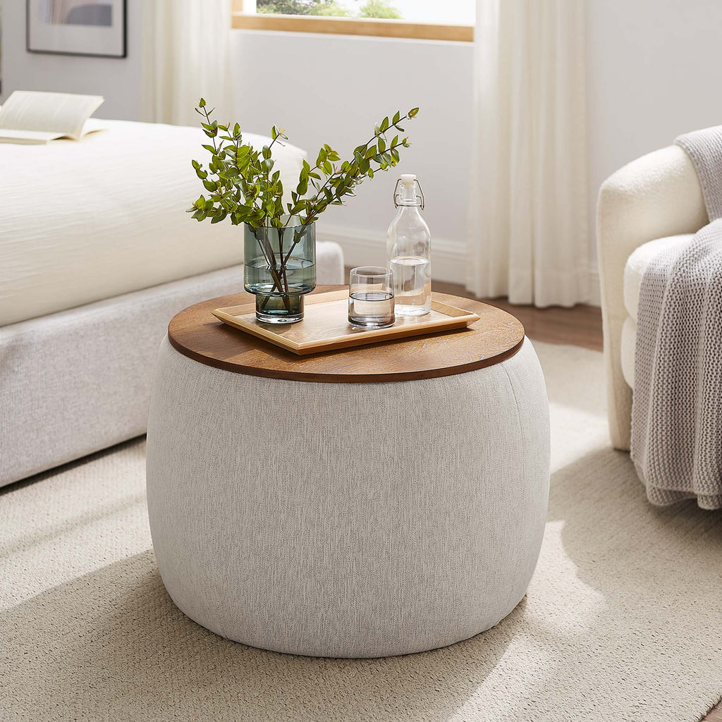 Perla Woven Heathered Fabric Upholstered Storage Ottoman - Heathered Weave Ivory