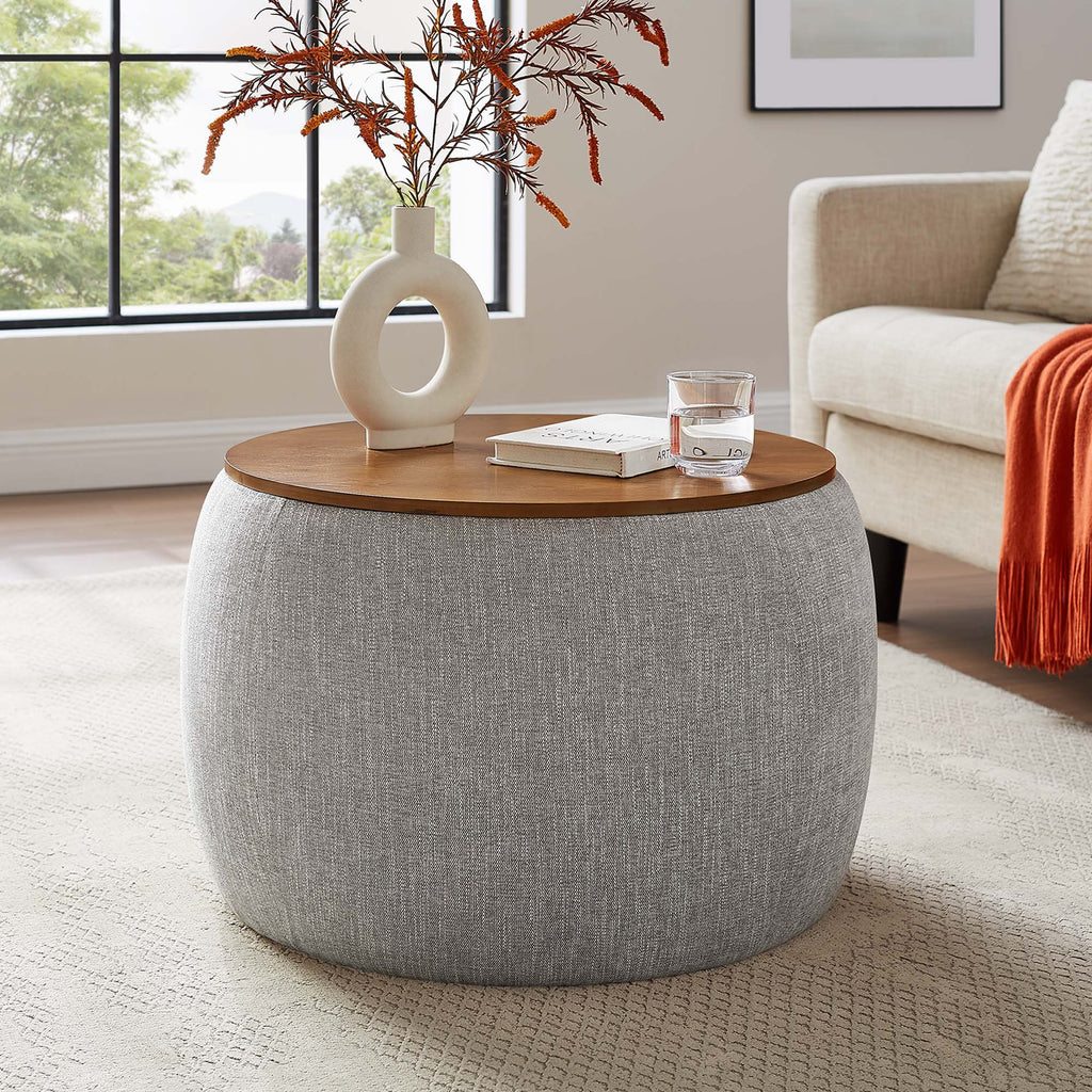 Perla Woven Heathered Fabric Upholstered Storage Ottoman - Heathered Weave Wheat
