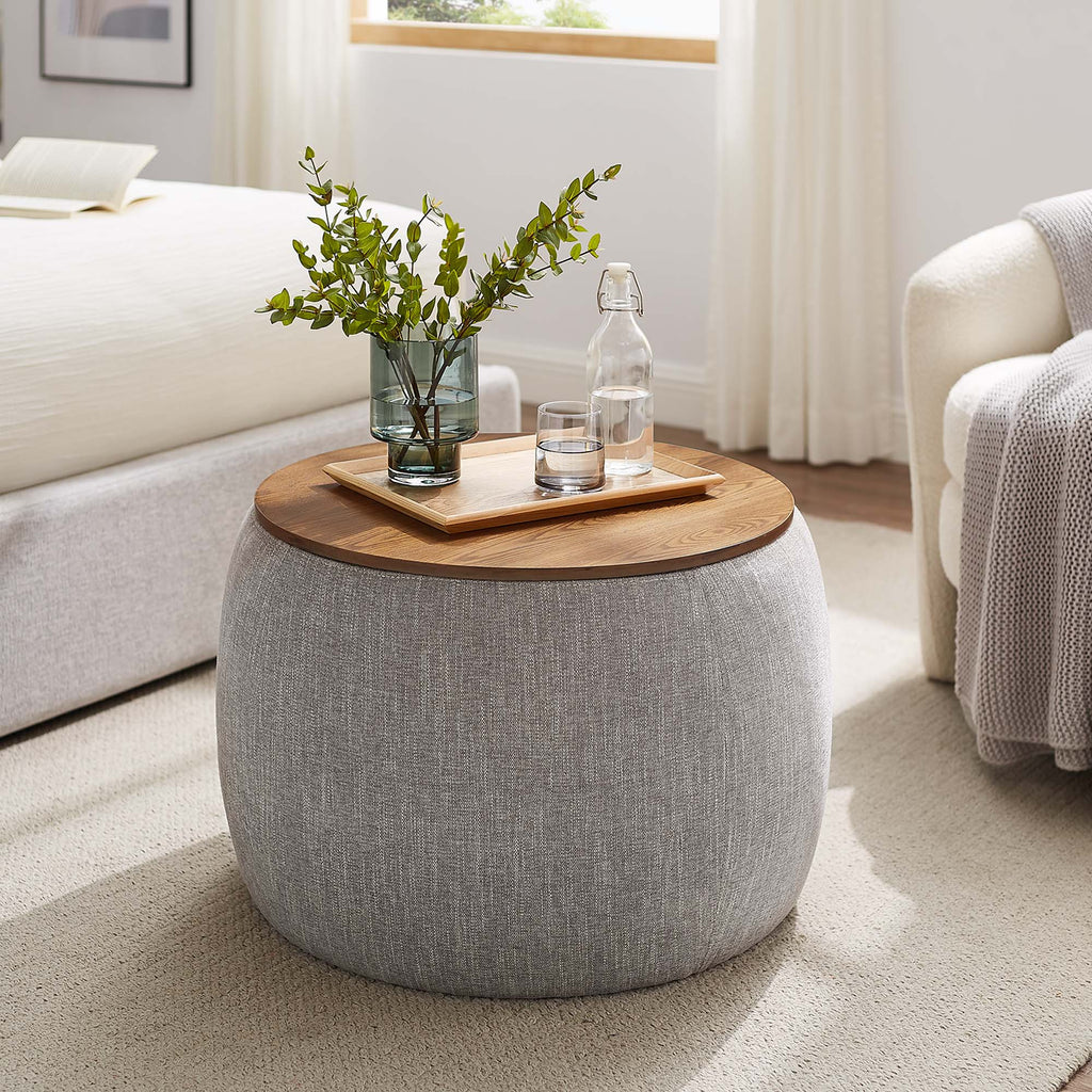 Perla Woven Heathered Fabric Upholstered Storage Ottoman - Heathered Weave Wheat
