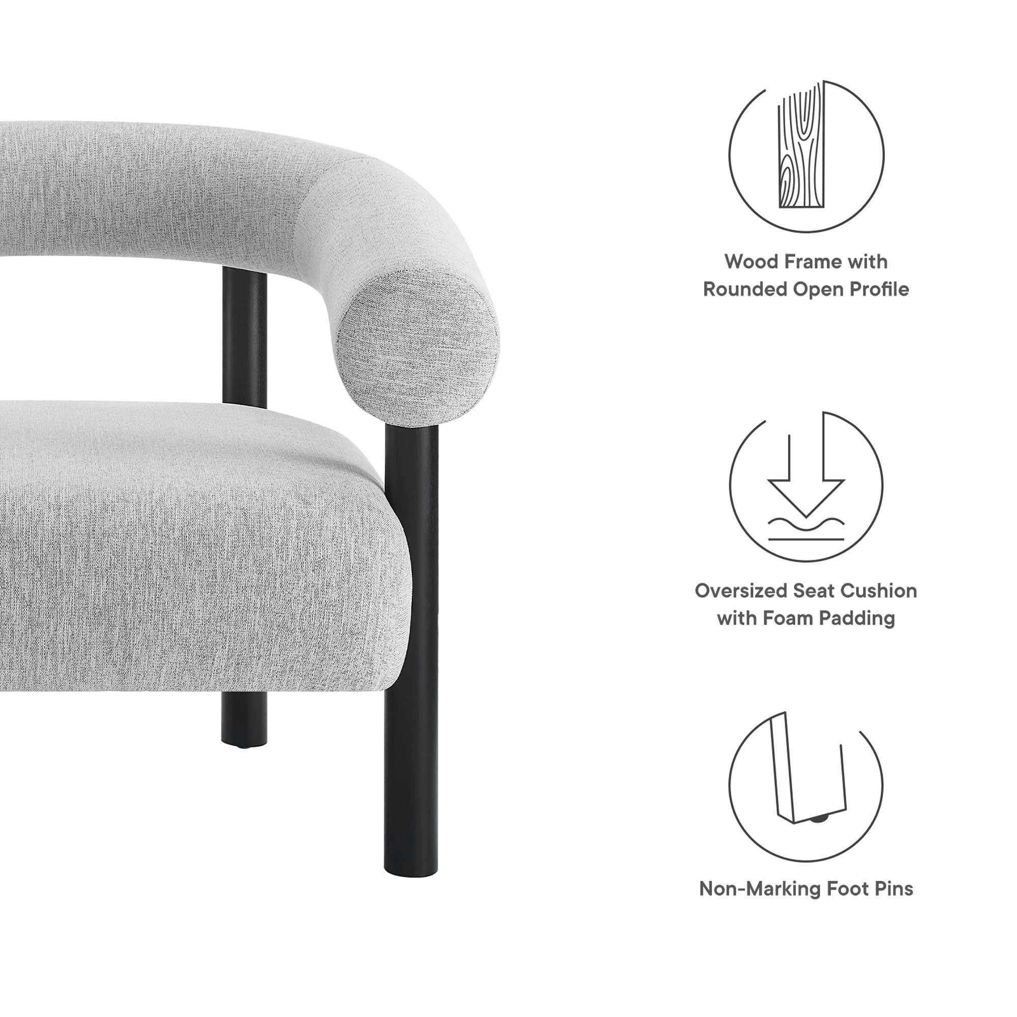 Sable Upholstered Fabric Armchair - Light Gray Black