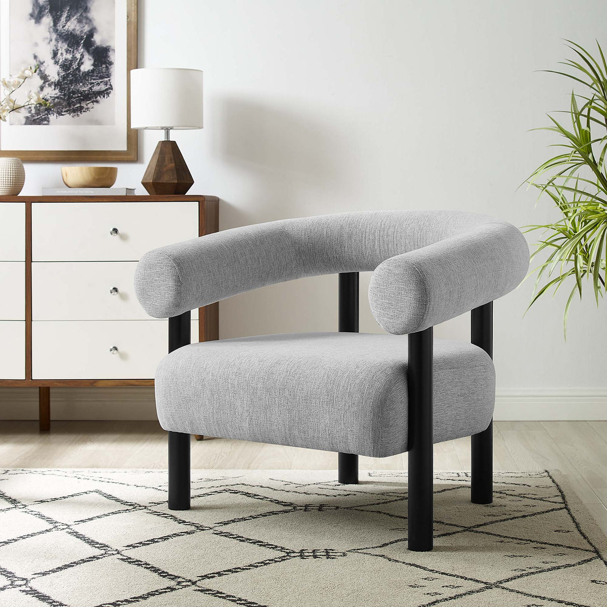 Sable Upholstered Fabric Armchair - Light Gray Black
