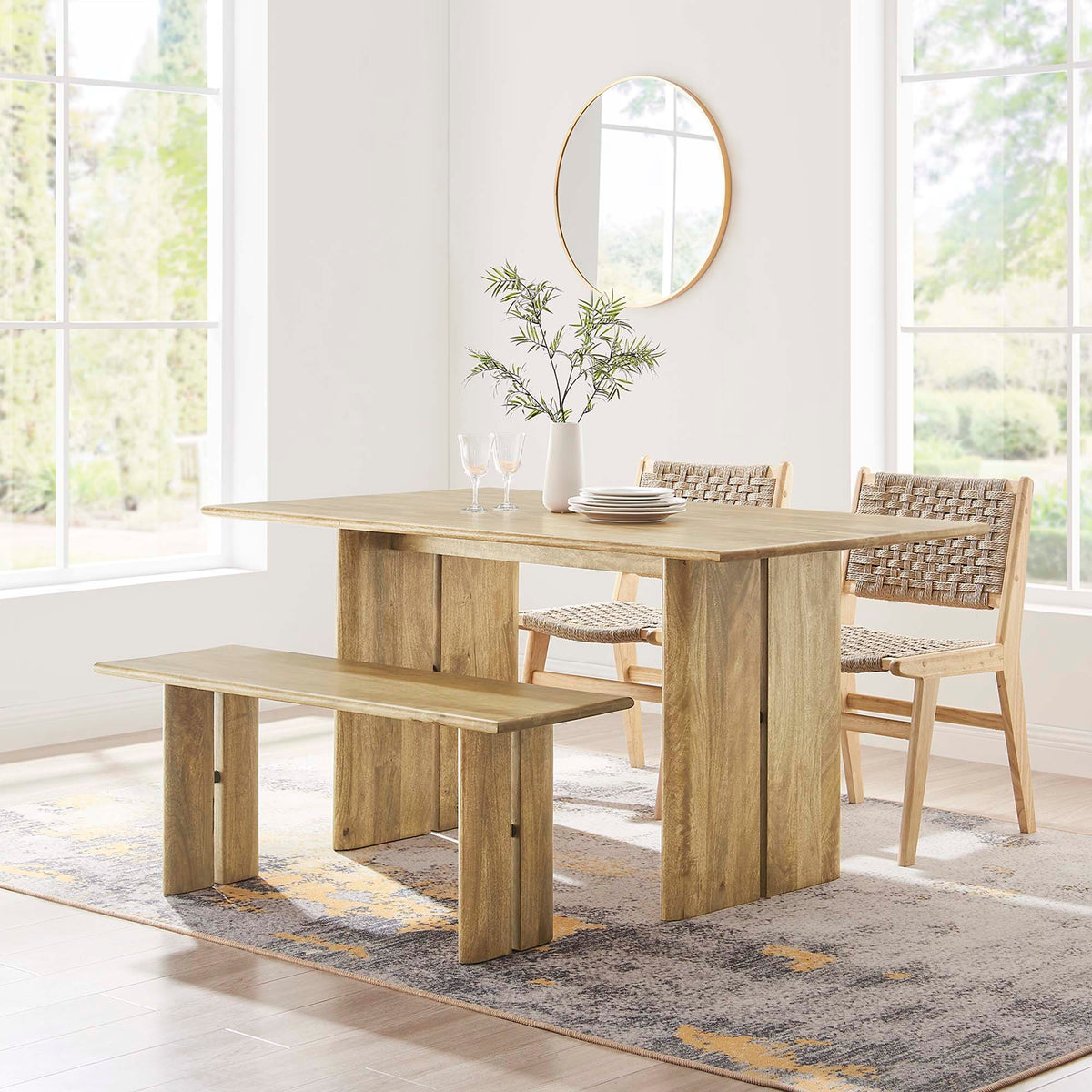 Amistad 60" Wood Dining Table and Bench Set - Oak