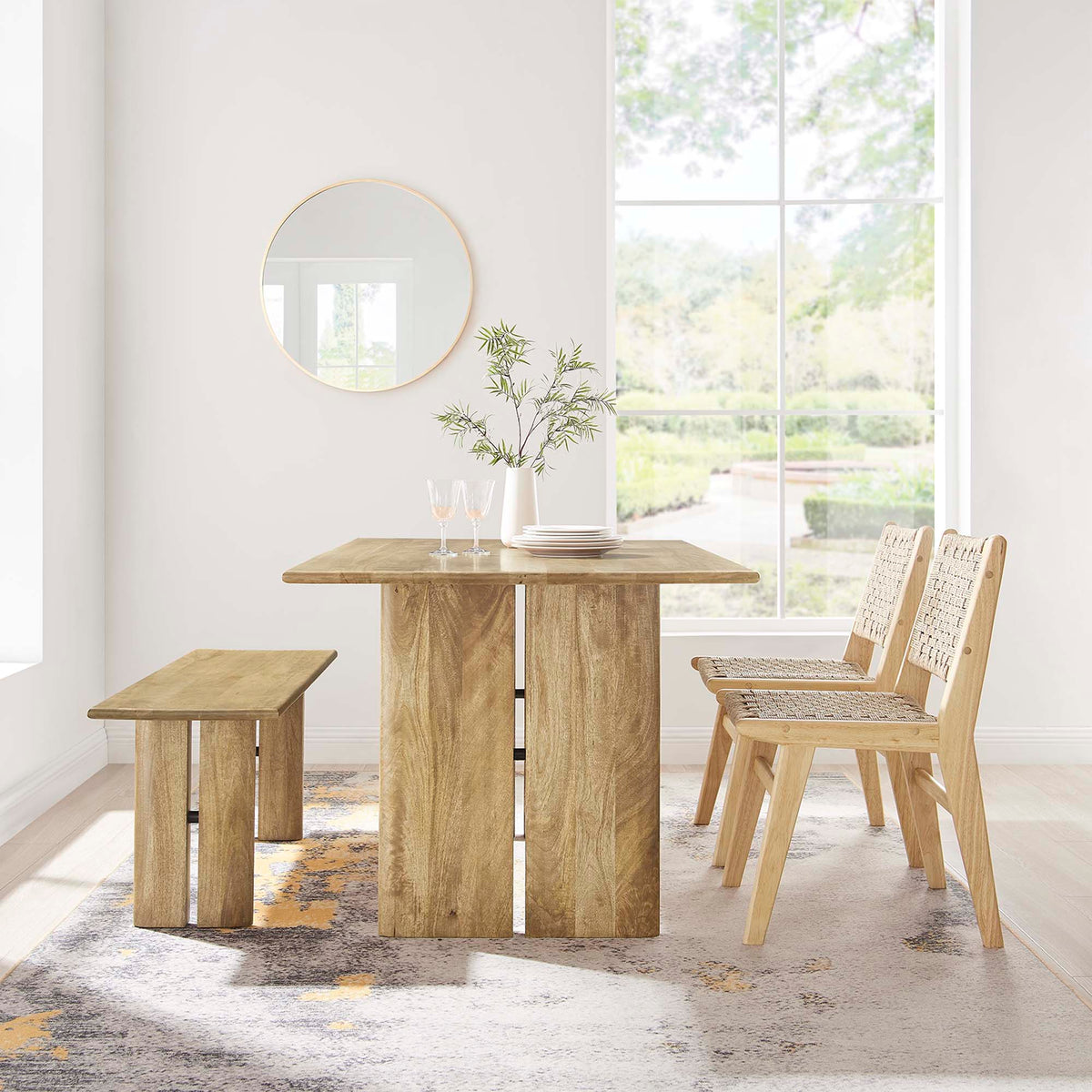Amistad 60" Wood Dining Table and Bench Set - Oak