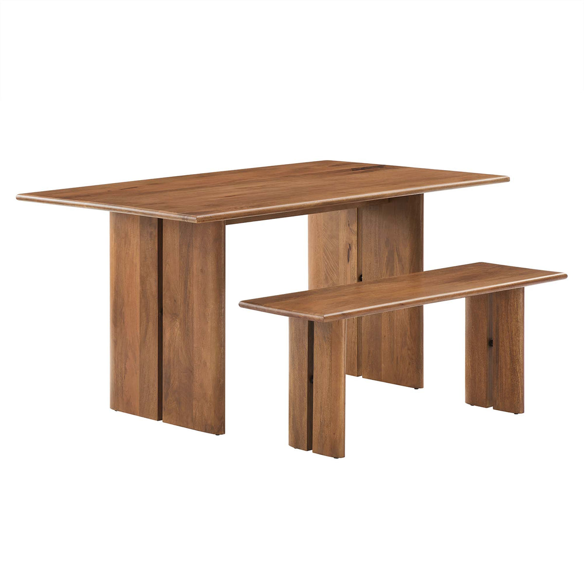 Amistad 60" Wood Dining Table and Bench Set - Walnut
