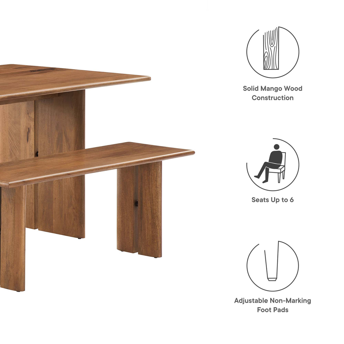 Amistad 60" Wood Dining Table and Bench Set - Walnut