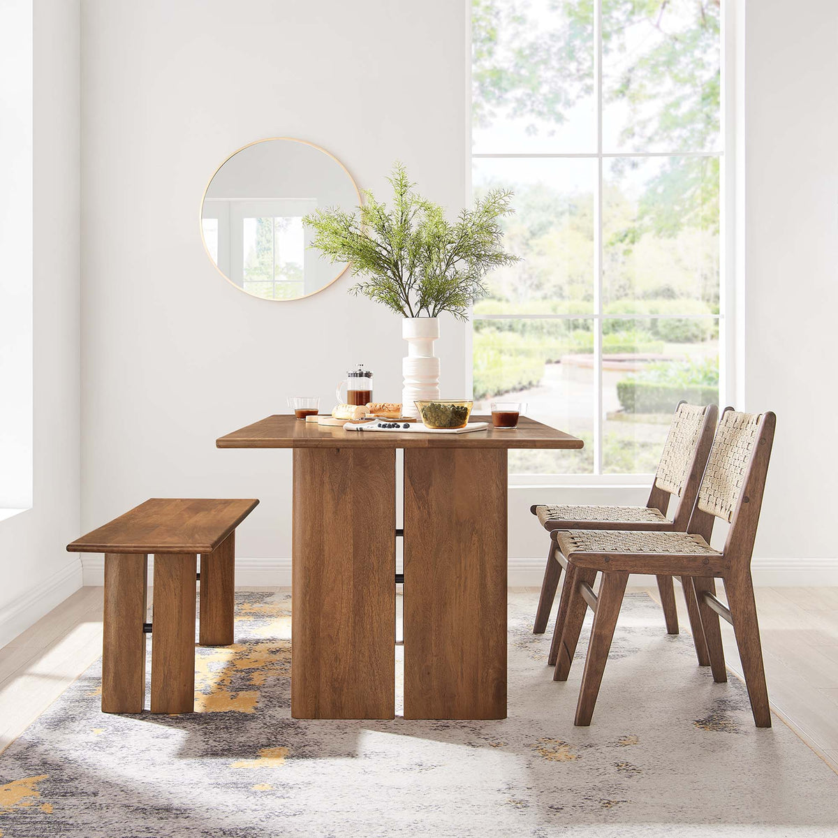 Amistad 60" Wood Dining Table and Bench Set - Walnut