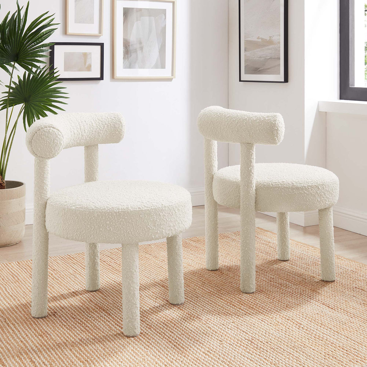 Toulouse Boucle Fabric Dining Chair Set of 2 - Ivory