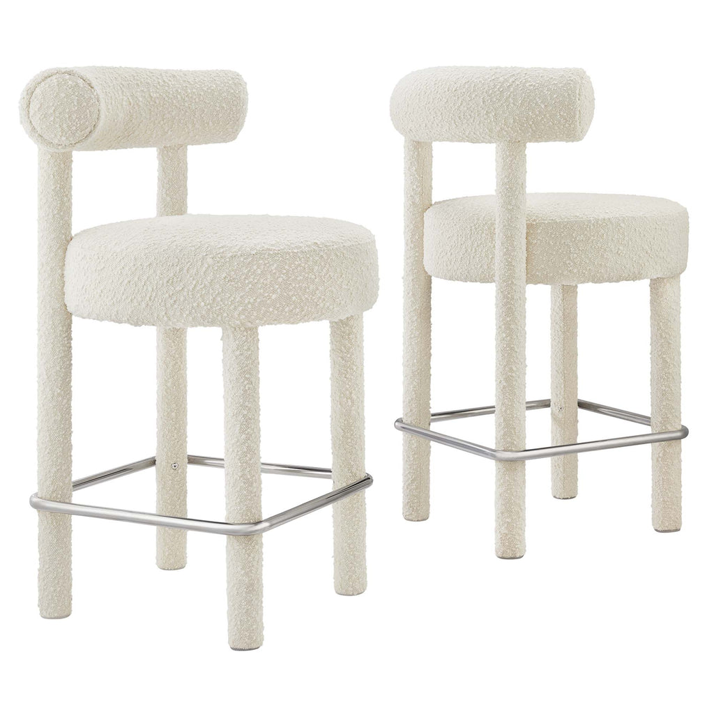 Toulouse Boucle Fabric Counter Stool Set of 2 - Ivory Silver