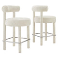Toulouse Boucle Fabric Counter Stool Set of 2 - Ivory Silver