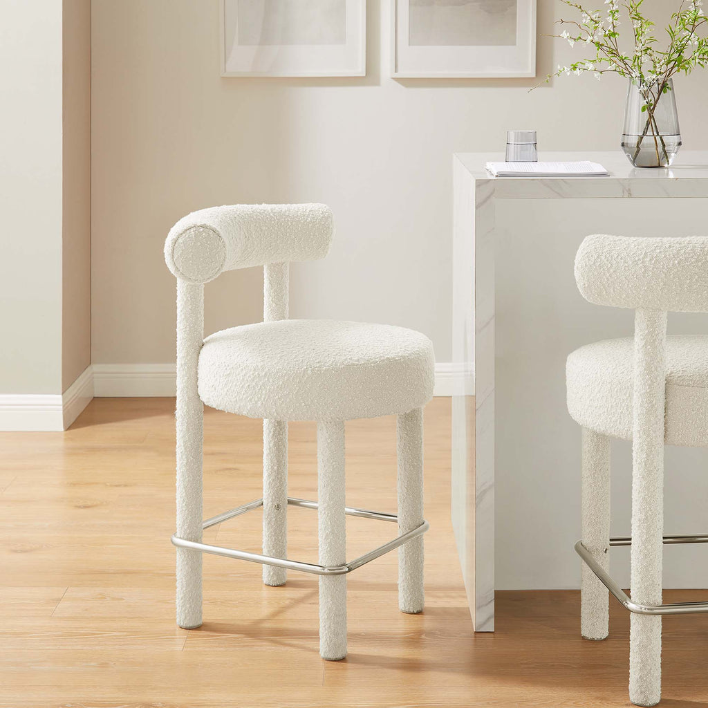 Toulouse Boucle Fabric Counter Stool Set of 2 - Ivory Silver