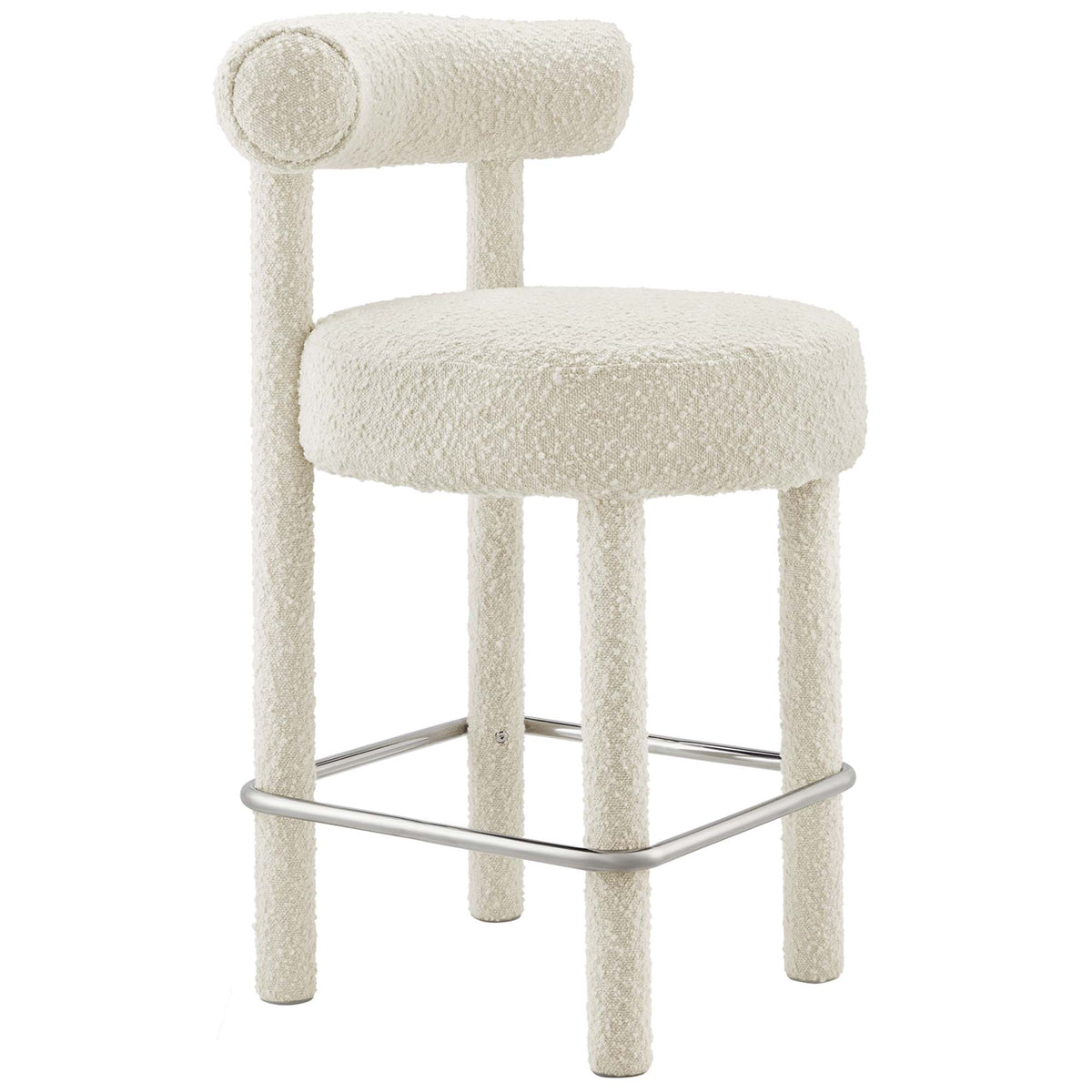 Toulouse Boucle Fabric Counter Stool Set of 2 - Ivory Silver