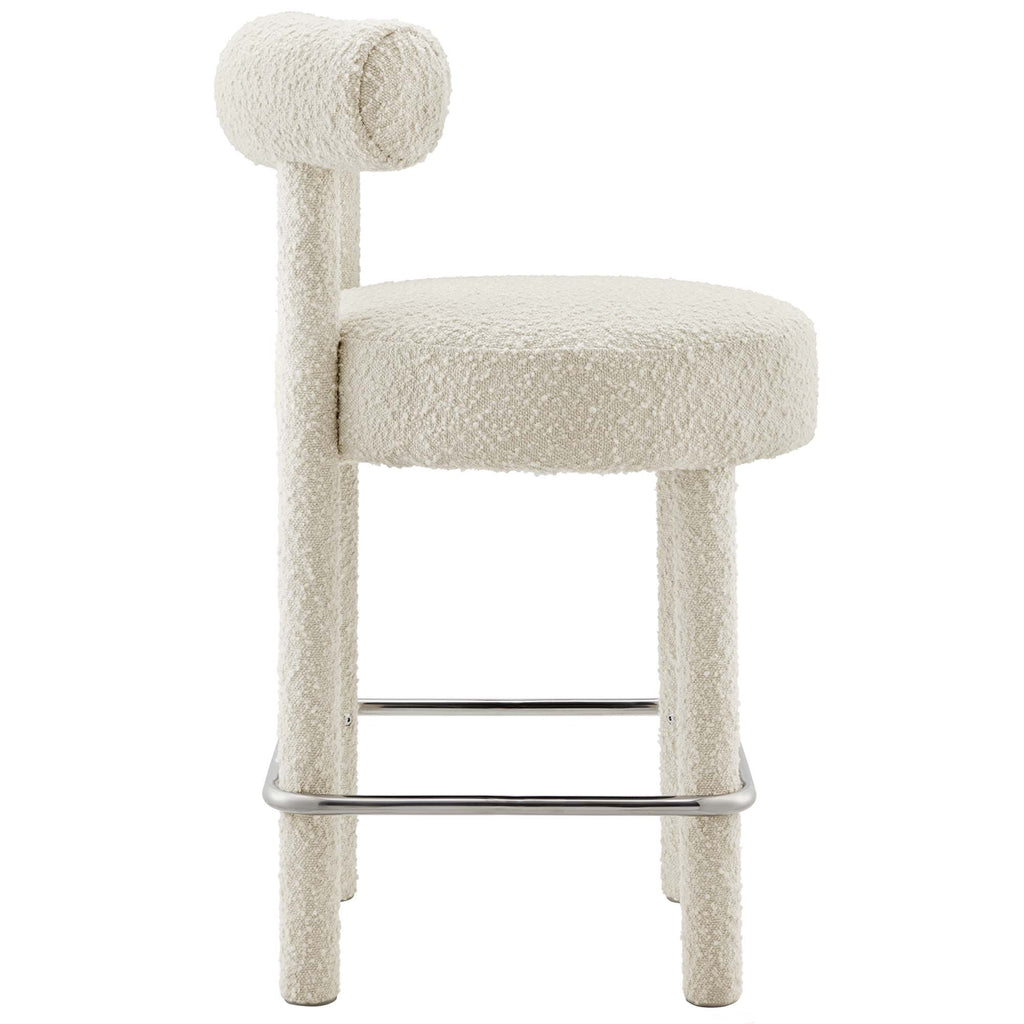Toulouse Boucle Fabric Counter Stool Set of 2 - Ivory Silver