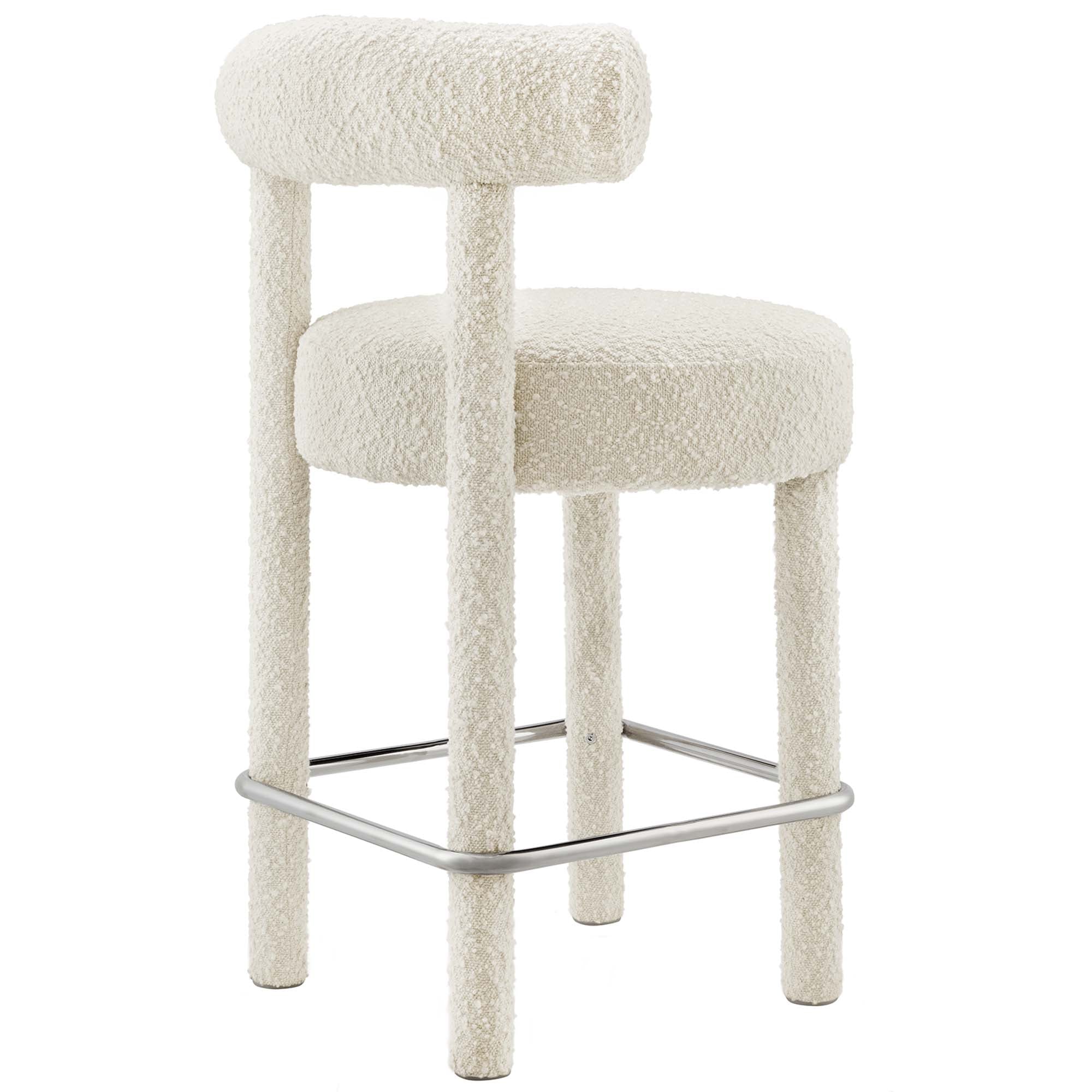 Toulouse Boucle Fabric Counter Stool Set of 2 - Ivory Silver