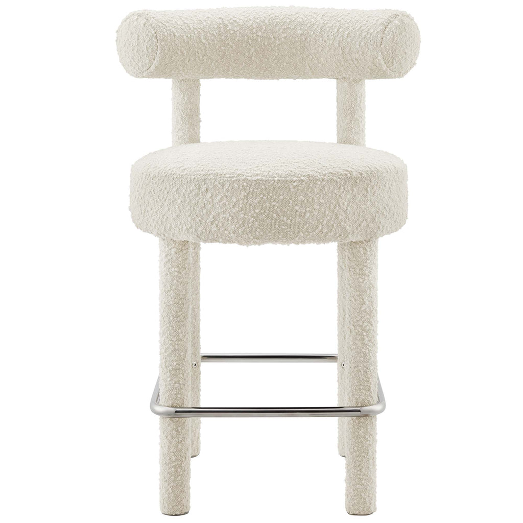 Toulouse Boucle Fabric Counter Stool Set of 2 - Ivory Silver