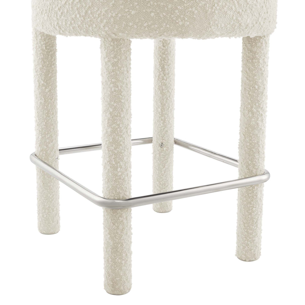 Toulouse Boucle Fabric Counter Stool Set of 2 - Ivory Silver